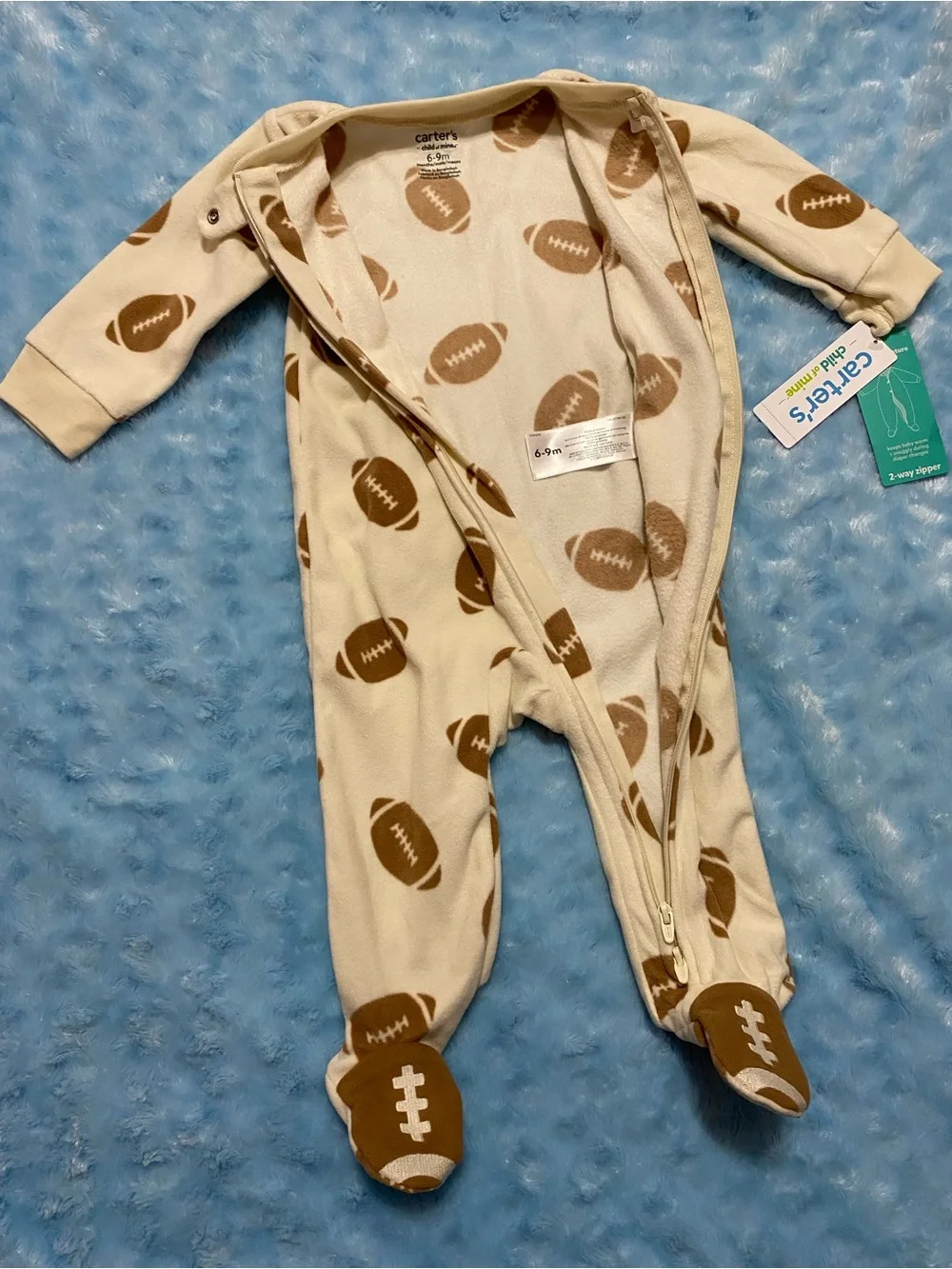 Carter's Cream & Brown Football Print Baby One-Piece